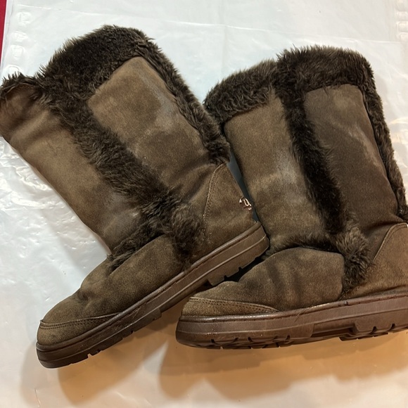 Ugg Sunburst BOOTS BROWN suede sheepskin 12” Tall wool lined pull on size 6 USA - Picture 4 of 12